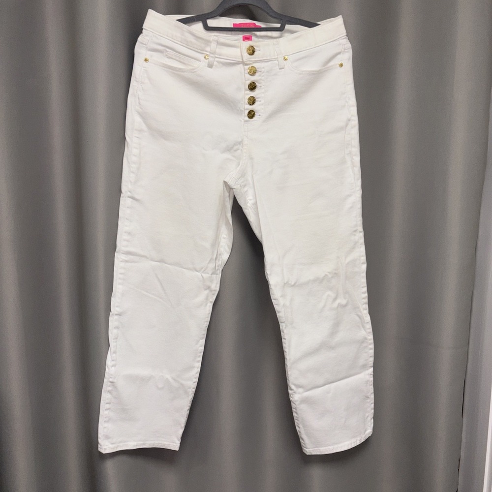 Lilly Pulitzer South Ocean High-Rise Straight Leg Jeans in Resort White Size 10